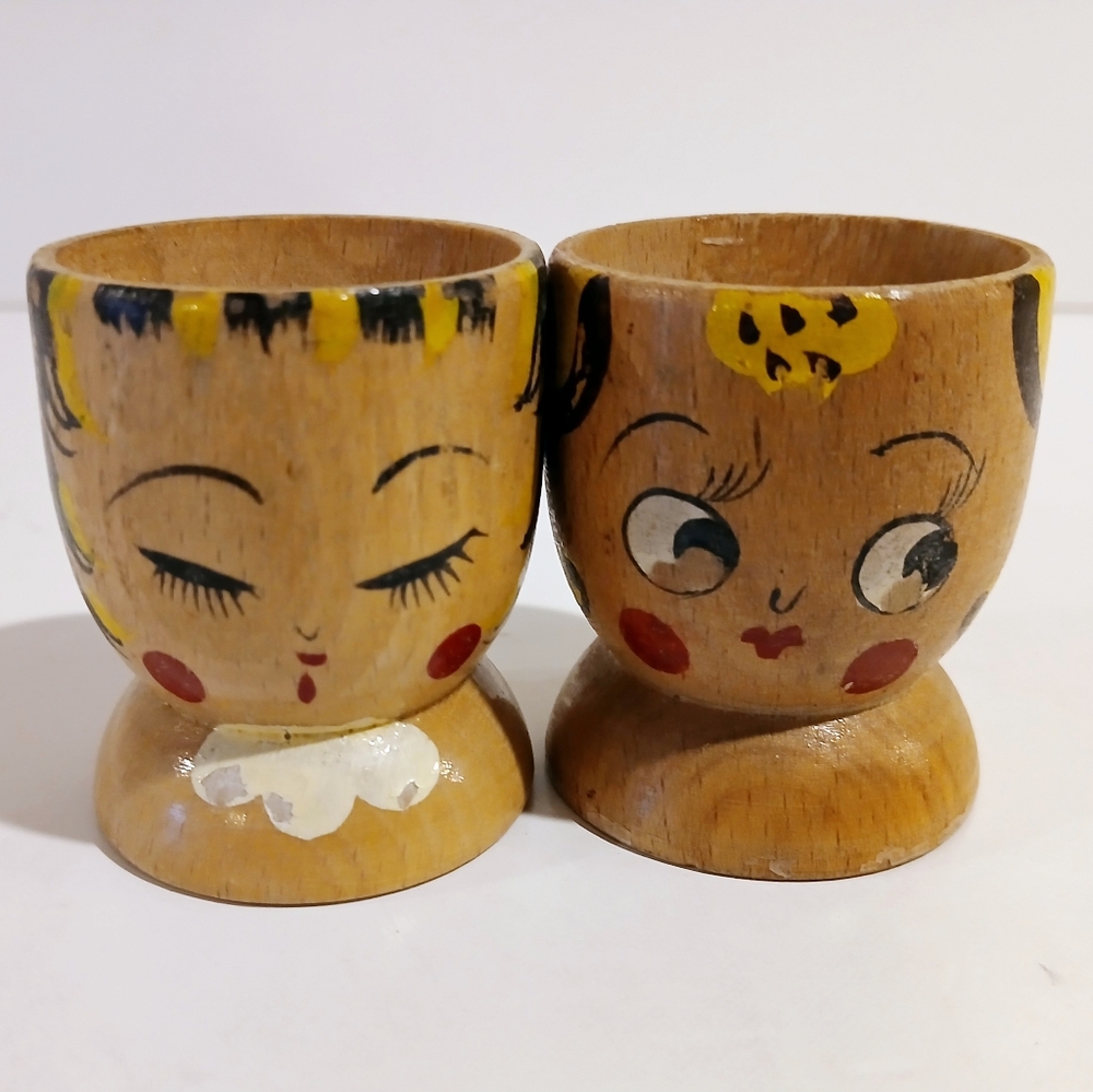 Vintage Handcrafted Wooden Egg Cups